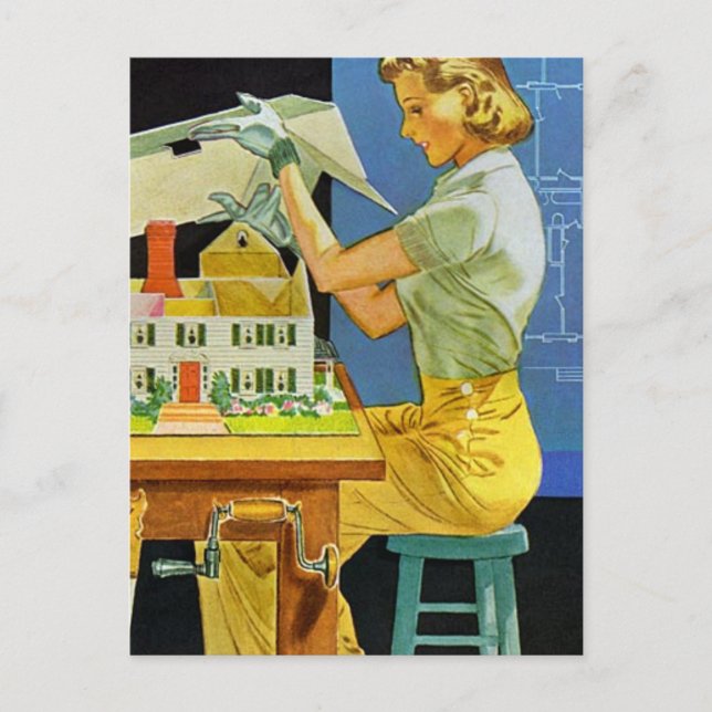 Carte Postale Architecte vintage Maison Miniature Plan (Devant)