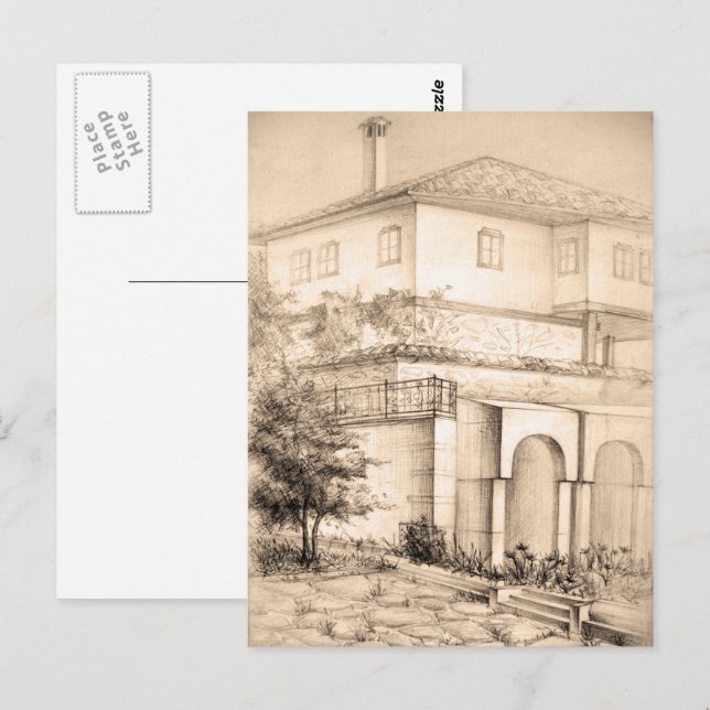 Carte Postale Architecture Maison traditionnelle Dessin d'art (Devant / Derrière)