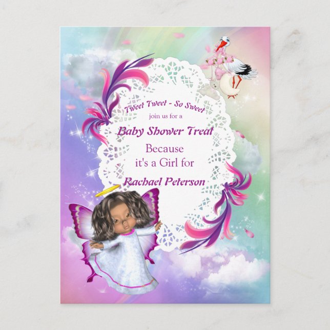 Carte Postale Arcs-en-ciel, nuages fluides et Baby shower papill (Devant)