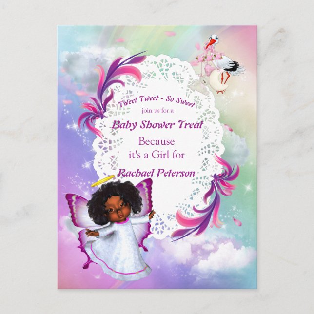 Carte Postale Arcs-en-ciel, nuages fluides et Baby shower papill (Devant)
