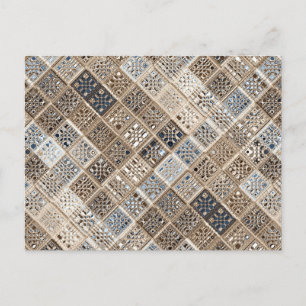 Carte Postale Ardoise Bleu Brown Sari mosaïque Motif Art