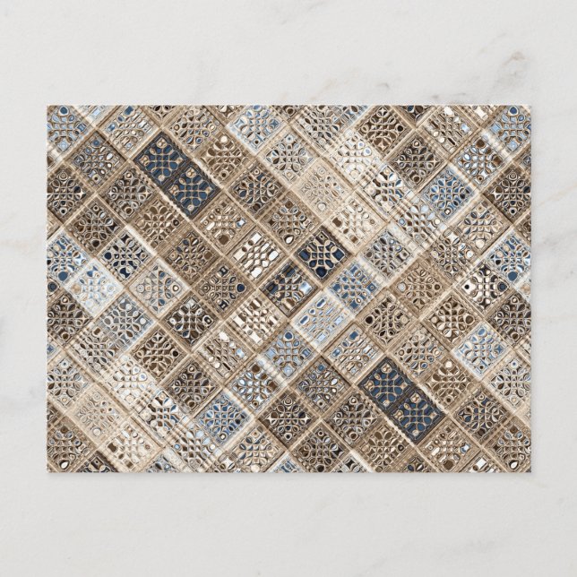 Carte Postale Ardoise Bleu Brown Sari mosaïque Motif Art (Devant)