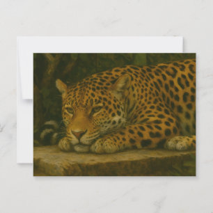 Carte Postale Ardoise dorée - Leopard reposant en feuillage