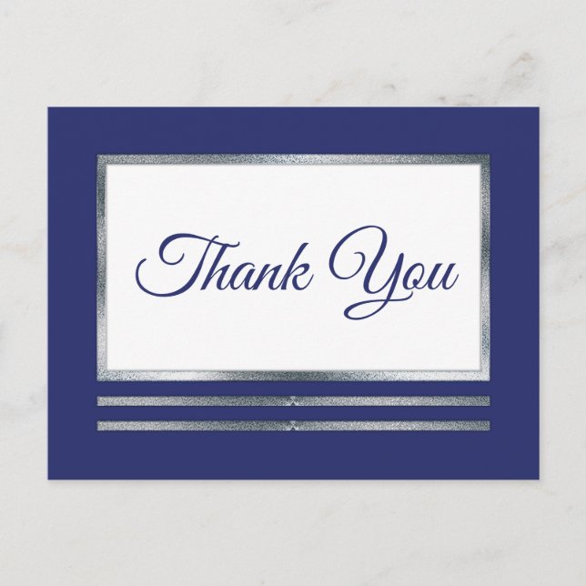 Carte Postale ARGENT | Bleu Moderne Simple Merci élégant (Devant)