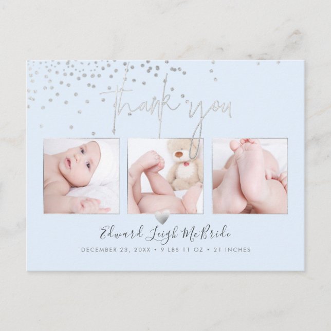 Carte Postale Argent Confetti Chic Signature Script Merci (Devant)