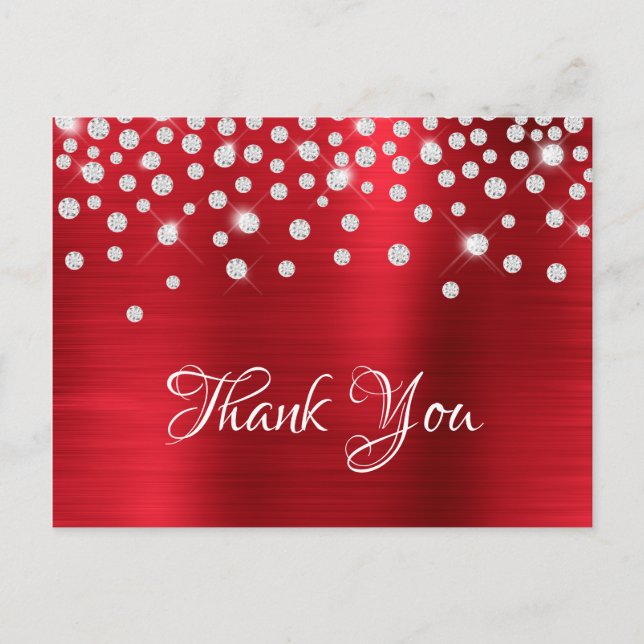Carte Postale Argent Diamant Confetti Rouge Satin Gradient Phuil (Devant)