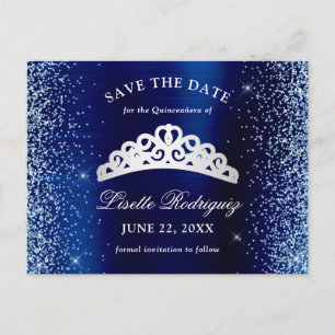 Carte Postale Argent Et Marine Blue Quinceanera Enregistrer La D