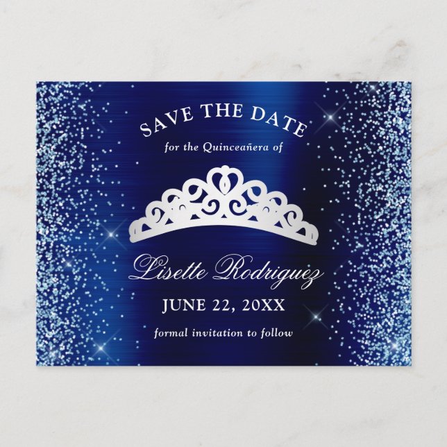 Carte Postale Argent Et Marine Blue Quinceanera Enregistrer La D (Devant)