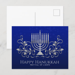 Carte Postale Argent Menorah Swirl Ornament Happy Hanoukka