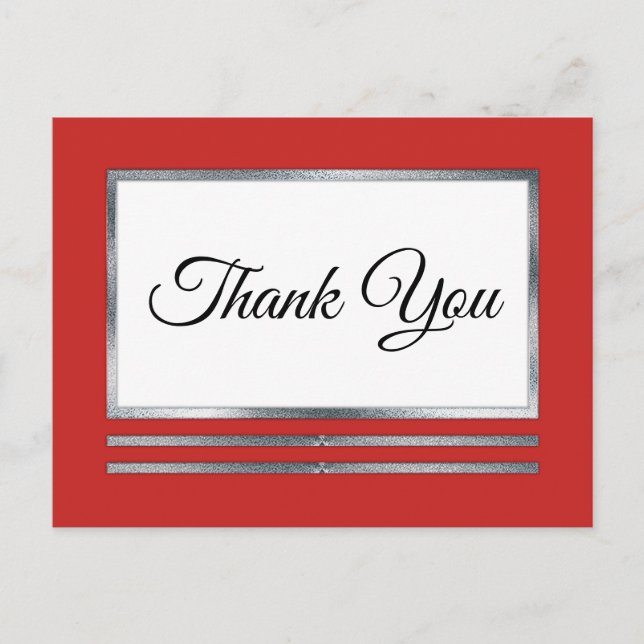 Carte Postale ARGENT | Merci simple et moderne rouge élégant (Devant)