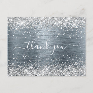 Carte Postale Argent Paillettes Ardoise Feuille de Papier Annive
