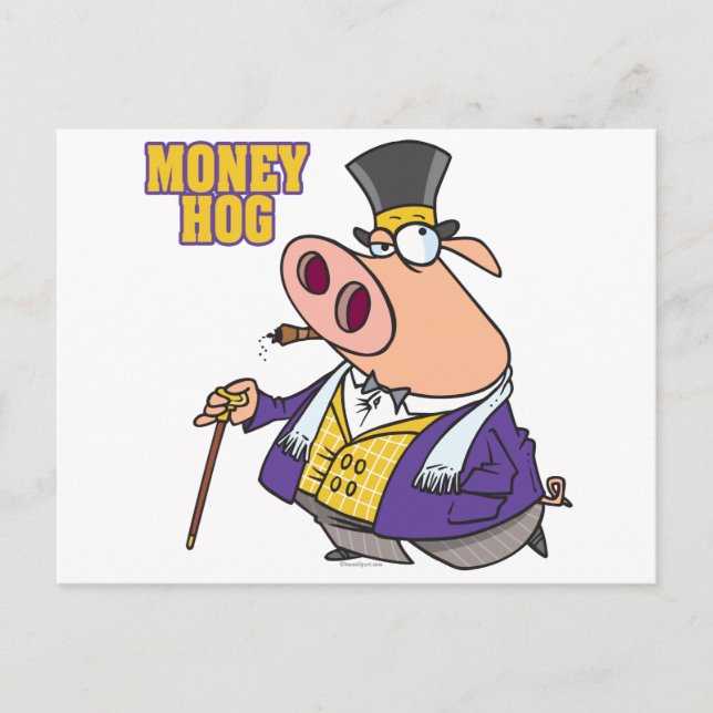 Carte Postale argent porc amusant riche dessin animé de porc (Devant)