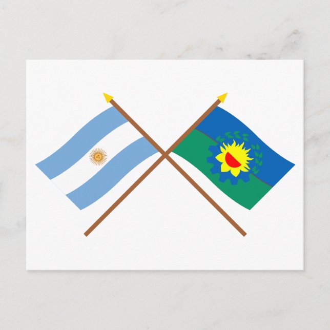Carte Postale Argentine et drapeaux croisés de Buenos Aires (Devant)