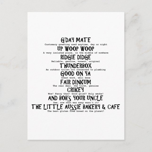 Carte Postale Argot australien (Devant)