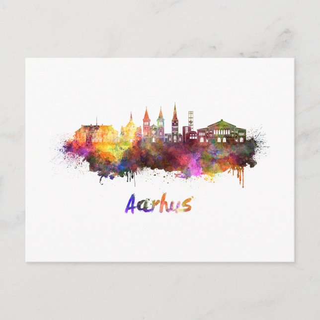 Carte Postale Arhus skyline en aquarelle (Devant)