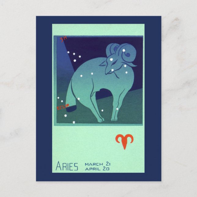 Carte Postale Aries Ram Constellation, Astrologie Zodiaque Vinta (Devant)