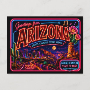 Carte Postale Arizona Neon State Rétro Vintage
