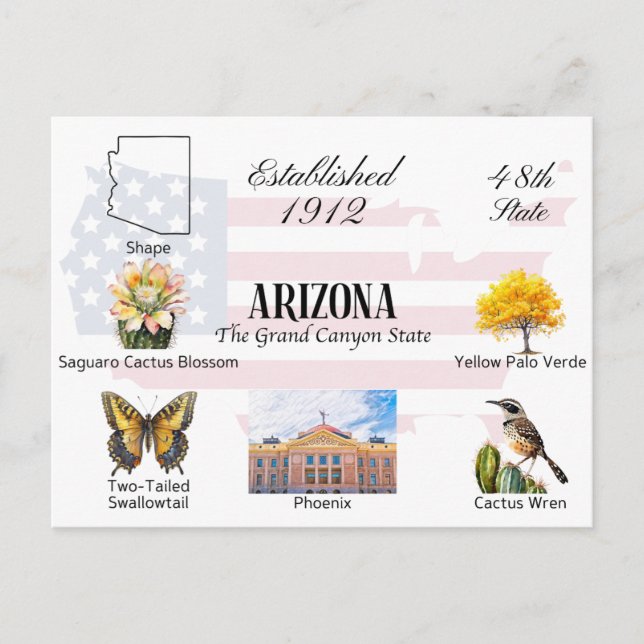 Carte postale Arizona | Thèmes et repères d'État (Devant)