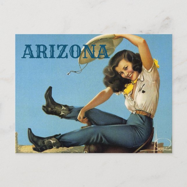 Carte Postale Arizona Voyage Vintage Cowgirl (Devant)