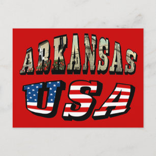 Carte Postale Arkansas Picture et USA Flag Text