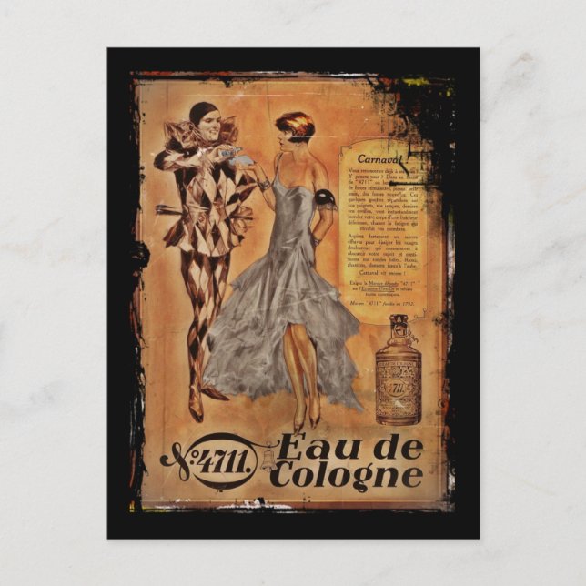 Carte Postale Arlequin et sapeur Eau de Cologne (Devant)
