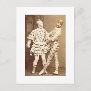 Carte Postale Arlequin vintage et clown
