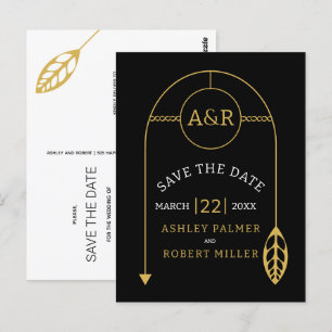 Carte Postale Armature or avec feuille et initiales Enregistrer