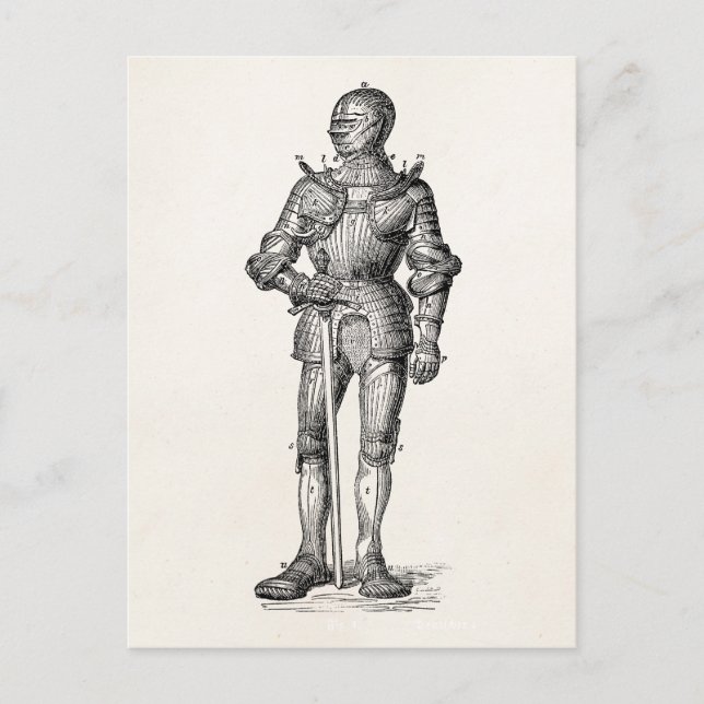 Carte Postale Armoiries Chevalier Brillant Armor Épée Médiévale (Devant)
