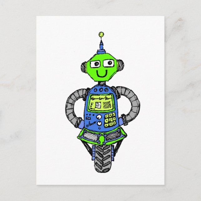 Carte Postale Arnie robot, bleu et vert (Devant)