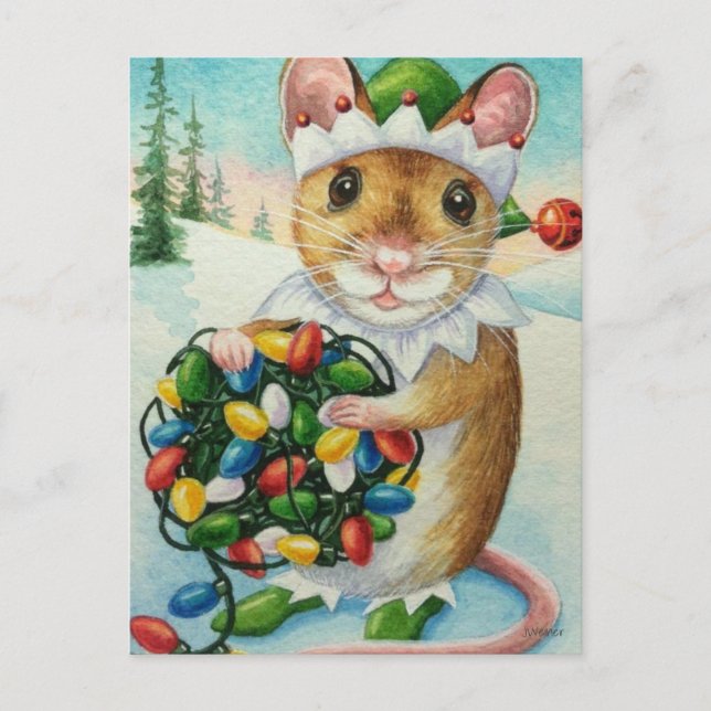 Carte Postale Arôme d'aquarelle Whimsical North Pole Elf Mouse (Devant)