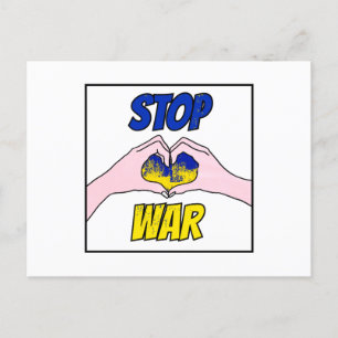 Carte Postale Arrêtez la guerre Paix pour l'Ukraine Bleu Coeur J