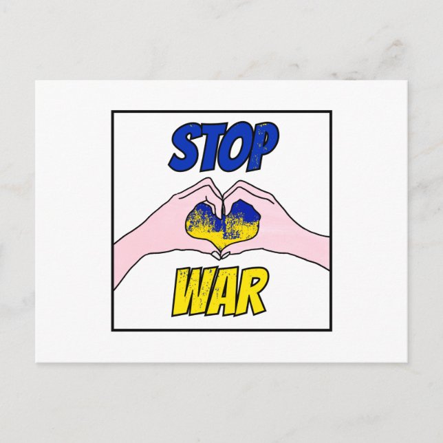 Carte Postale Arrêtez la guerre Paix pour l'Ukraine Bleu Coeur J (Devant)