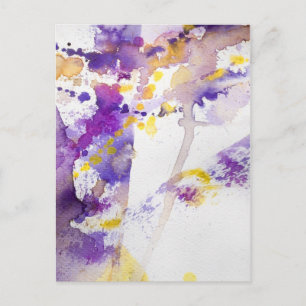 Carte Postale arrière - plan d'aquarelle jaune et violet