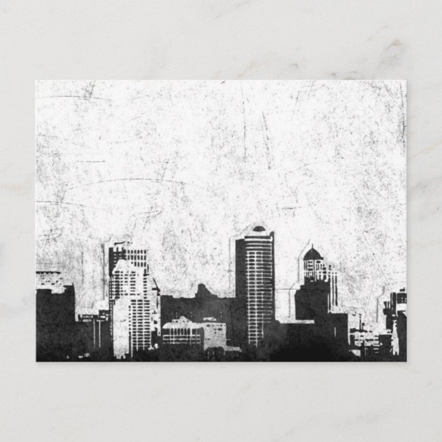 Carte Postale Arrière - plan de ville grungy en noir et blanc (Devant)