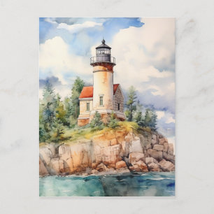 Carte Postale Arrière - plan du phare côtier aquarelle