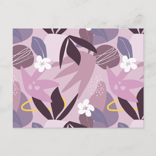 Carte Postale Arrière - plan floral, fleurs et feuilles, (Devant)