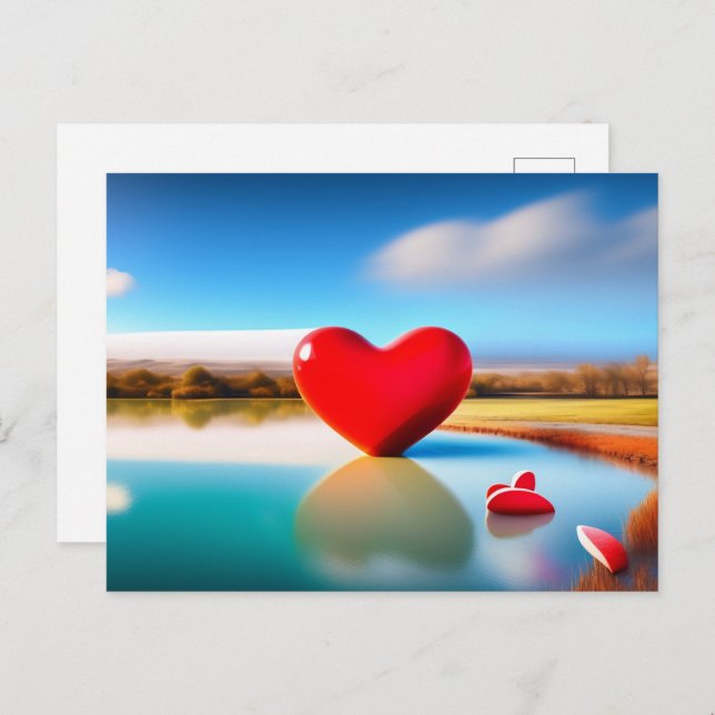 Carte postale Arrière - plan rose coeur de la Sain (Devant / Derrière)