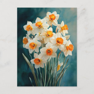 Carte Postale Arrière - plan Turquoise des jonquilles d'aquarell
