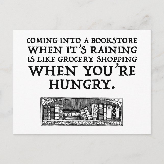 Carte Postale Arrivée dans une librairie quand il pleut (Devant)