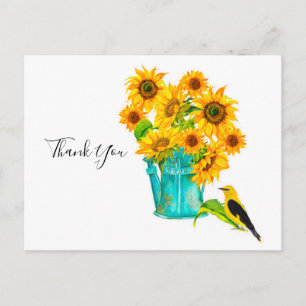 Carte Postale Arrosage de tournesol Can Bouquet Merci