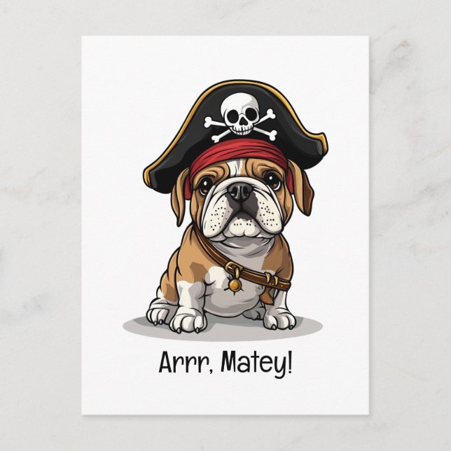 Carte Postale Arrr Matelot Crâne de Bouledogue Anglais Pirate av (Devant)