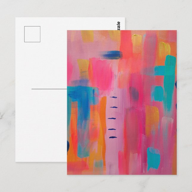 Carte Postale Art Abstrait audacieux en rose et bleu (Devant / Derrière)