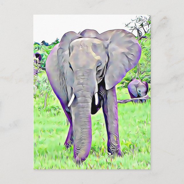 Carte Postale Art africain Elephant Mama et Baby Scene (Devant)