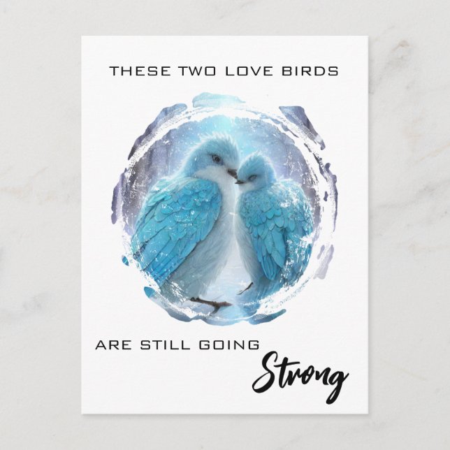 Carte Postale *~* Art Anniversaire Inséparables Hiver AP54 (Devant)