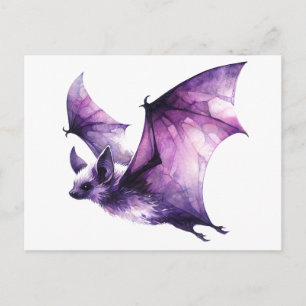 Carte Postale Art aquarelle de chauve-souris violette en vol