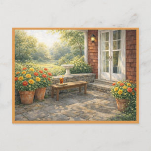 Carte Postale Art aquarelle de roses jaunes orange de terrasse d
