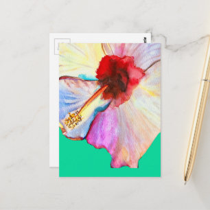 Carte Postale art aquarelle d'hibiscus d'été