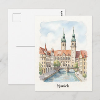 Carte Postale art aquarelle Munich Allemagne