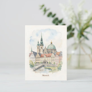Carte Postale art aquarelle Munich Allemagne