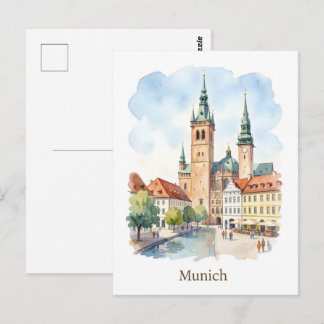 Carte Postale art aquarelle Munich Allemagne